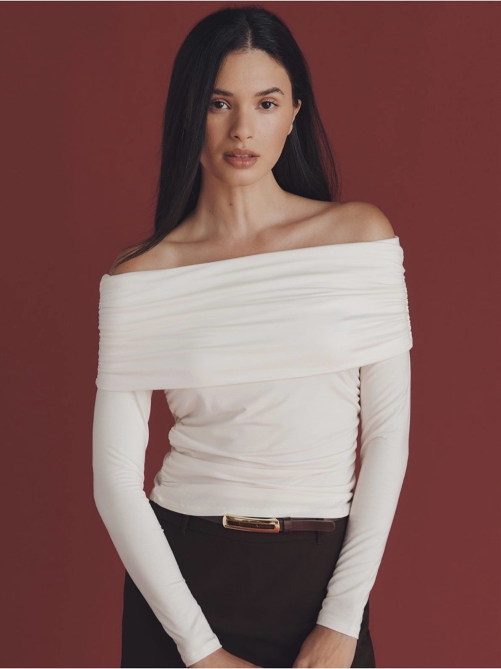 Reformation L Off-Shoulder Top in Horchata